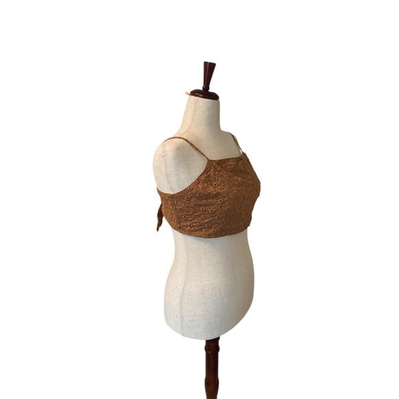 American Eagle tank crop bra top brown eyelet size XL -  NWOT - Picture 2 of 7
